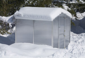 aluminum greenhouse in snow